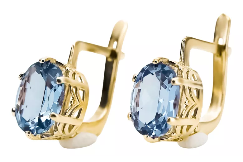 8K Gelbgold 333 Aquamarine ohrringe vec003x-aq Russisch Sowjetisch UdSSR Vintage Stil Art Deco style